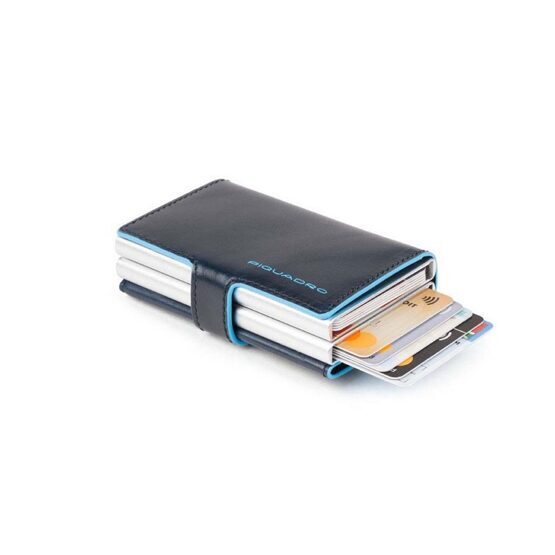 Blue Square - Doppeltes Kreditkartenetui mit Schiebesystem in Blau
