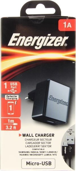 Energizer - Classic Wall Charger Micro USB 1A 1USB EU mit Micro USB Kabel in Schwarz