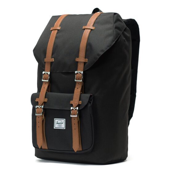 Little America - Rucksack 25L in Black/Tan Synthetic Leather