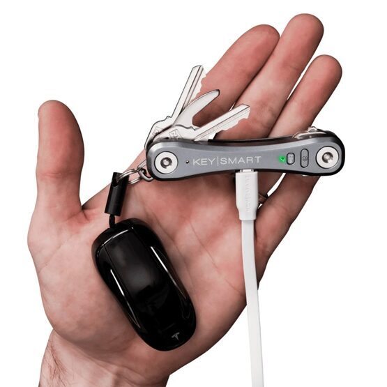 KeySmart Pro - Kompakter Schlüsselhalter mit Tile für 14 Schlüssel - Silber