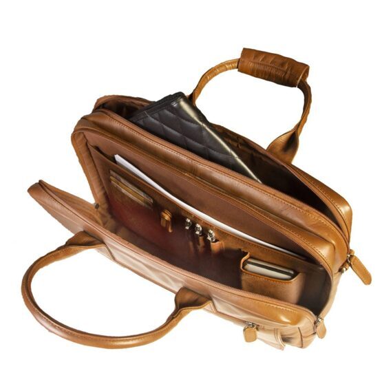 Laptop-Tasche aus weichem Nappa Rindleder 40 cm Cognac