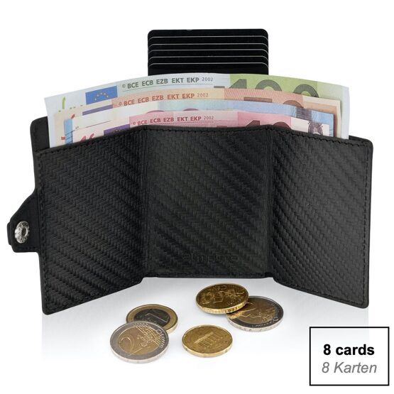 ZNAP Geldbörse Carbon Echtleder Schwarz für 8 Karten