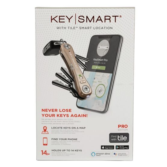 KeySmart Pro - Kompakter Schlüsselhalter mit Tile für 14 Schlüssel - Gold