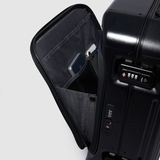 PQ-Light - Handgepäcktrolley mit Frontfach für Laptop/Tablet in Schwarz Matt