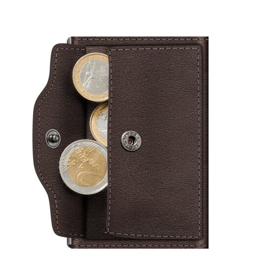 Wallet Click &amp; Slide Coin Pocket Nappa Brown/Silver