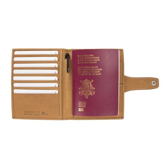 AirTag Passport Holder, Camel Brown