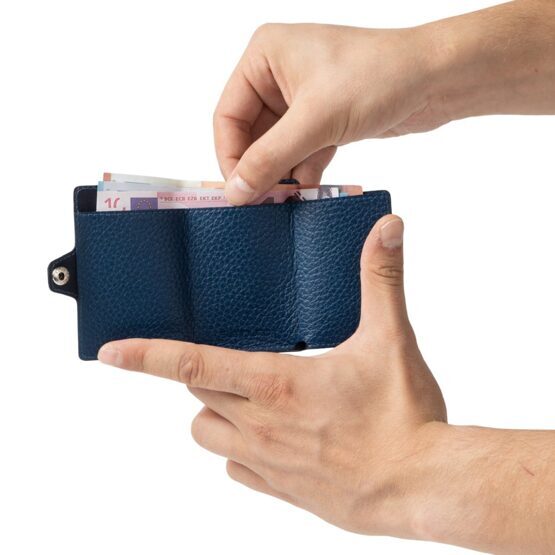 ZNAP Geldbörse Leder genarbt Blau für 8 Karten