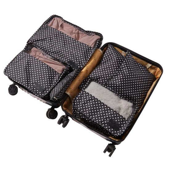 Lucy Travel Packing Cube Set Black with Polka Dots