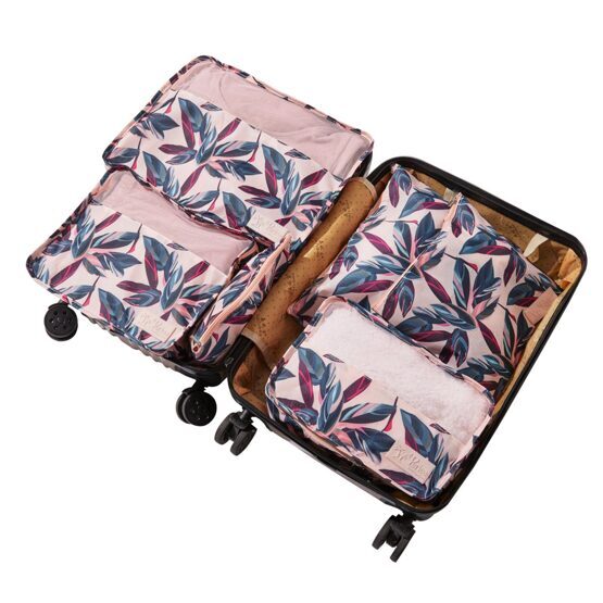 Lucy Travel Packing Cube Set Peach Leaves
