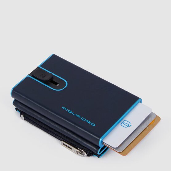 Blue Square - Compact Wallet mit Schiebesystem und Münzfach in Blau