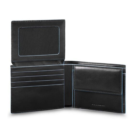 Blue Square - Herrenbrieftasche mit Klapp-Ausweisfenster und Münzfach in Schwarz