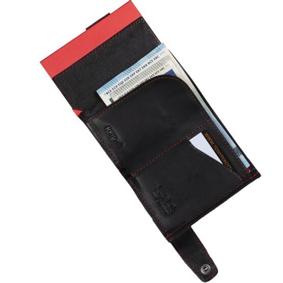 Furbo Kreditkartenetui Carbon Schwarz/Rot mit Papier und Münzgeldfach
