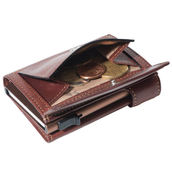 Furbo Kreditkartenetui Braun mit Papier und Münzgeldfach