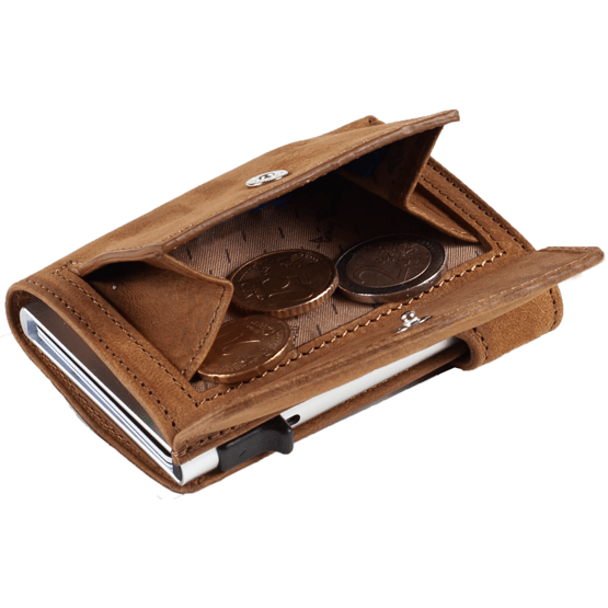 Furbo Kreditkartenetui Vintage Braun mit Papier und Münzgeldfach