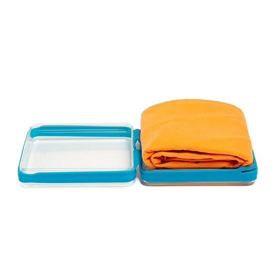 Weiches Mikrofasertuch mit Behälter für Sport und Reise - Orange/Blau
