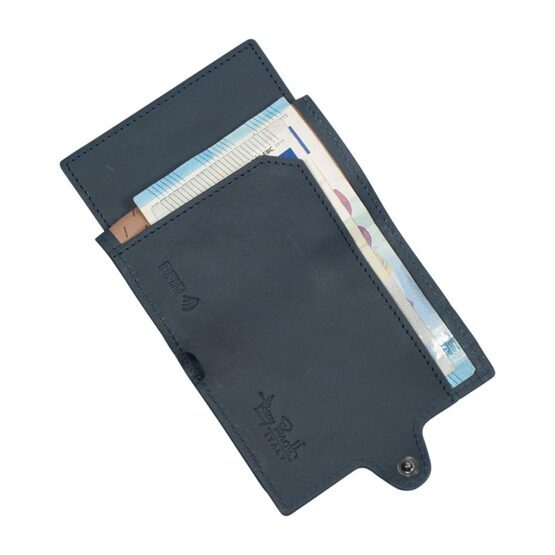 Furbo RFID-Kartenhalter aus Leder mit Banknotenfach und AirTag-Etui in Blau