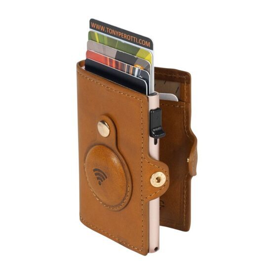 Furbo RFID-Kartenhalter aus Leder mit Banknotenfach und AirTag-Etui in Honiggelb