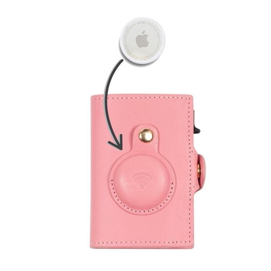 Furbo RFID-Kartenhalter aus Leder mit Banknotenfach und AirTag-Etui in Pink