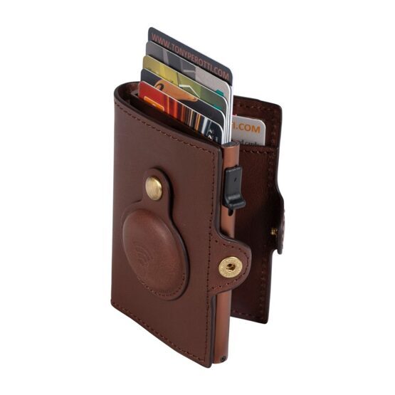 Furbo RFID-Kartenhalter aus Leder mit Banknotenfach und AirTag-Etui in Braun